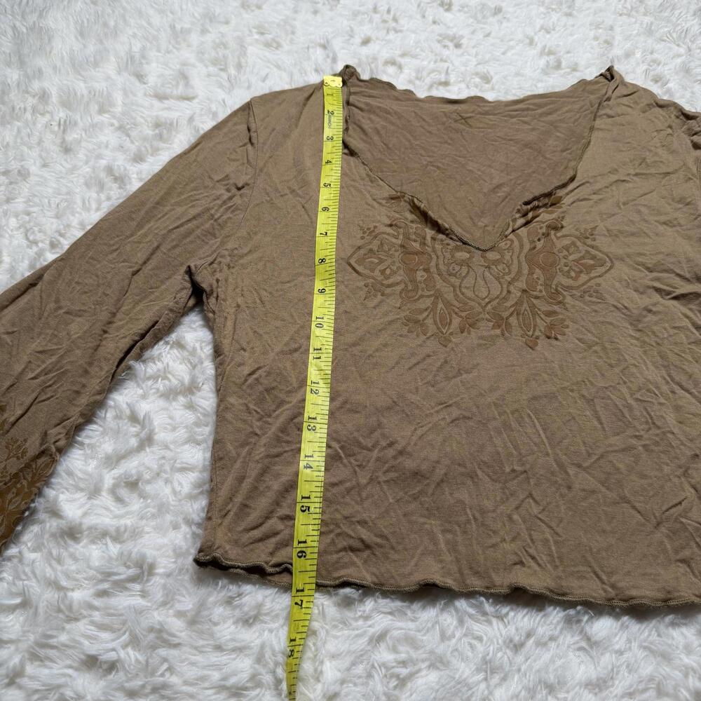 Y2K Viscose Fairycore Brown Graphic Bell Sleeve Top - Picture 3 of 8